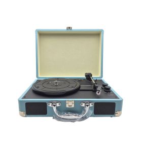 Portable Vinyl Record Player Retro Phonograph Creative Retro Bluetooth Speaker European Style Leather Case Record Player (Option: Blue-USB)