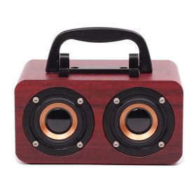 Wooden Wireless Bluetooth Speaker Portable Outdoor (Option: Red wood grain-USB)